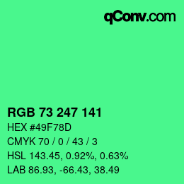 カラーコード: RGB 73 247 141 | qconv.com