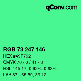 Color code: RGB 73 247 146 | qconv.com