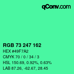 Color code: RGB 73 247 162 | qconv.com