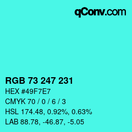 カラーコード: RGB 73 247 231 | qconv.com