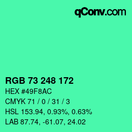 Color code: RGB 73 248 172 | qconv.com