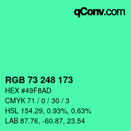 Color code: RGB 73 248 173 | qconv.com