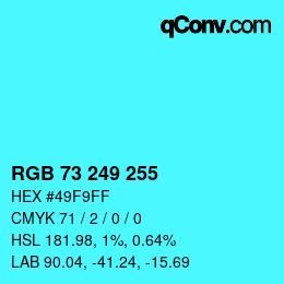 Color code: RGB 73 249 255 | qconv.com