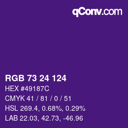 Color code: RGB 73 24 124 | qconv.com