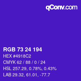 Color code: RGB 73 24 194 | qconv.com