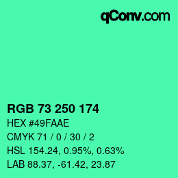 カラーコード: RGB 73 250 174 | qconv.com