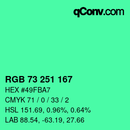 Color code: RGB 73 251 167 | qconv.com