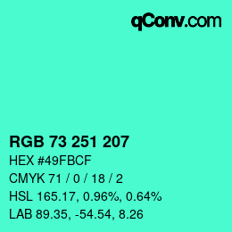 颜色代码: RGB 73 251 207 | qconv.com