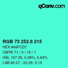 カラーコード: RGB 73 252.8 215 | qconv.com