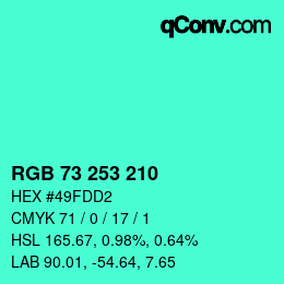 Color code: RGB 73 253 210 | qconv.com