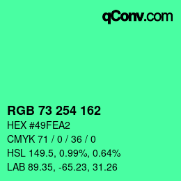 Color code: RGB 73 254 162 | qconv.com