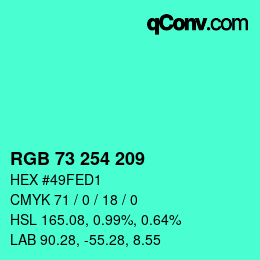 Color code: RGB 73 254 209 | qconv.com