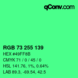 Color code: RGB 73 255 139 | qconv.com