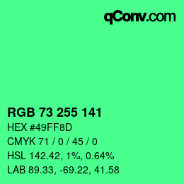 Color code: RGB 73 255 141 | qconv.com