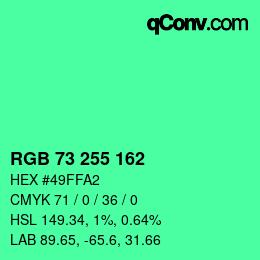 Color code: RGB 73 255 162 | qconv.com