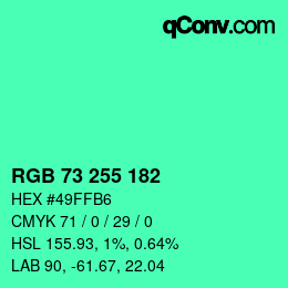 Color code: RGB 73 255 182 | qconv.com