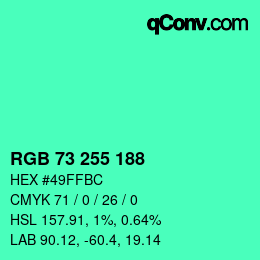 Color code: RGB 73 255 188 | qconv.com