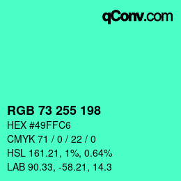 Color code: RGB 73 255 198 | qconv.com