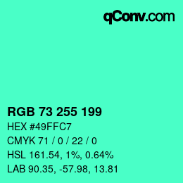 Color code: RGB 73 255 199 | qconv.com