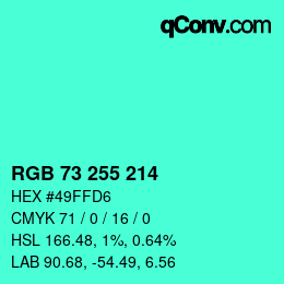 颜色代码: RGB 73 255 214 | qconv.com