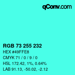 Color code: RGB 73 255 232 | qconv.com