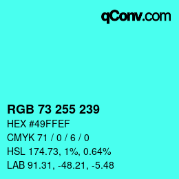 Color code: RGB 73 255 239 | qconv.com