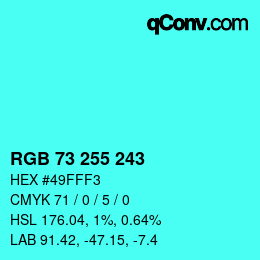 Color code: RGB 73 255 243 | qconv.com