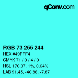 Color code: RGB 73 255 244 | qconv.com