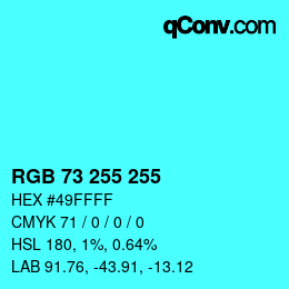 Color code: RGB 73 255 255 | qconv.com