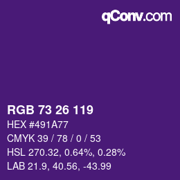 Color code: RGB 73 26 119 | qconv.com