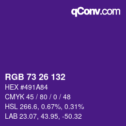 Color code: RGB 73 26 132 | qconv.com