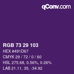 Color code: RGB 73 29 103 | qconv.com
