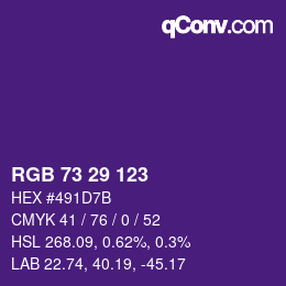 Color code: RGB 73 29 123 | qconv.com