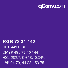 Color code: RGB 73 31 142 | qconv.com