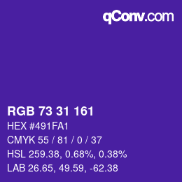 Color code: RGB 73 31 161 | qconv.com
