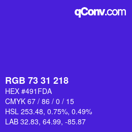 Color code: RGB 73 31 218 | qconv.com