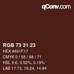 Color code: RGB 73 31 23 | qconv.com