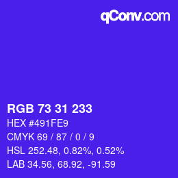 Color code: RGB 73 31 233 | qconv.com