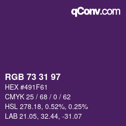 Color code: RGB 73 31 97 | qconv.com
