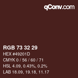 Color code: RGB 73 32 29 | qconv.com