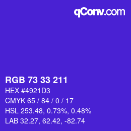 Farbcode: RGB 73 33 211 | qconv.com
