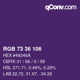 Color code: RGB 73 36 106 | qconv.com