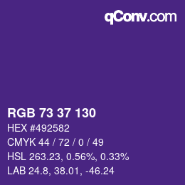 Color code: RGB 73 37 130 | qconv.com