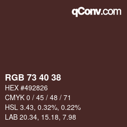 Color code: RGB 73 40 38 | qconv.com