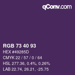 Color code: RGB 73 40 93 | qconv.com