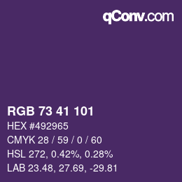 Color code: RGB 73 41 101 | qconv.com