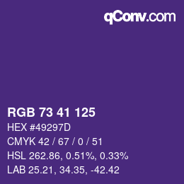 Color code: RGB 73 41 125 | qconv.com