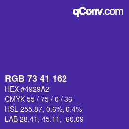 Color code: RGB 73 41 162 | qconv.com