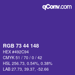 Farbcode: RGB 73 44 148 | qconv.com