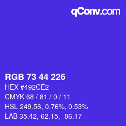 Color code: RGB 73 44 226 | qconv.com